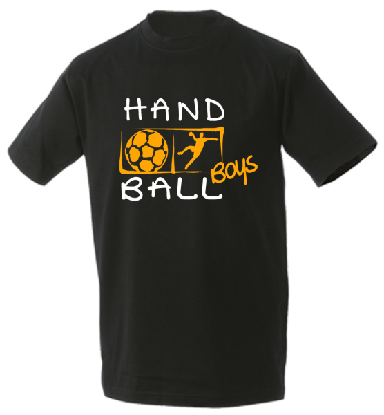Handballshirt boys in schwarz mit Druck in weiß und neonorange